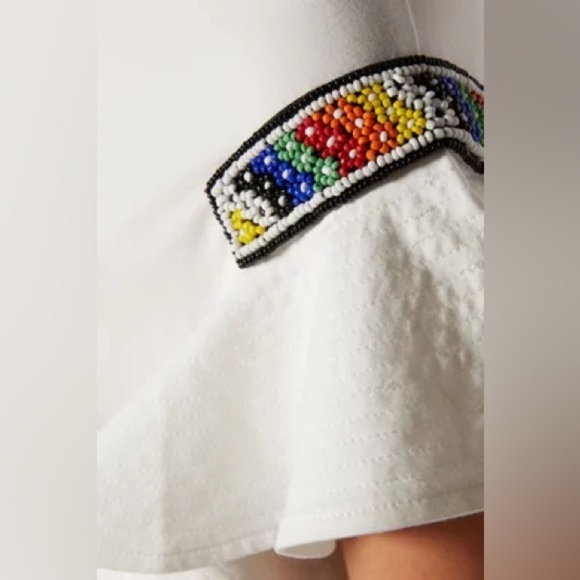 ZAYAN THE LABEL White Rainbow Beaded festival coachella tee top embroidered - Picture 7 of 8